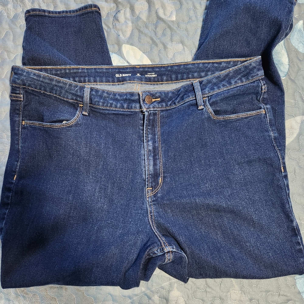 Old Navy Women's Dark Blue Straight Leg Jeans - Picture 4 of 9